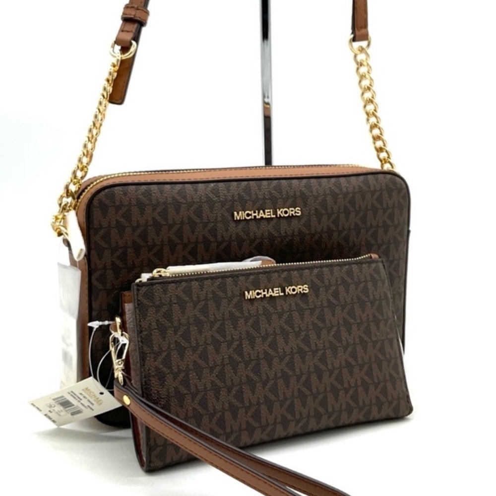 Michael Kors Large EW Crossbody Bag & Large Double Zip Wallet Brown
